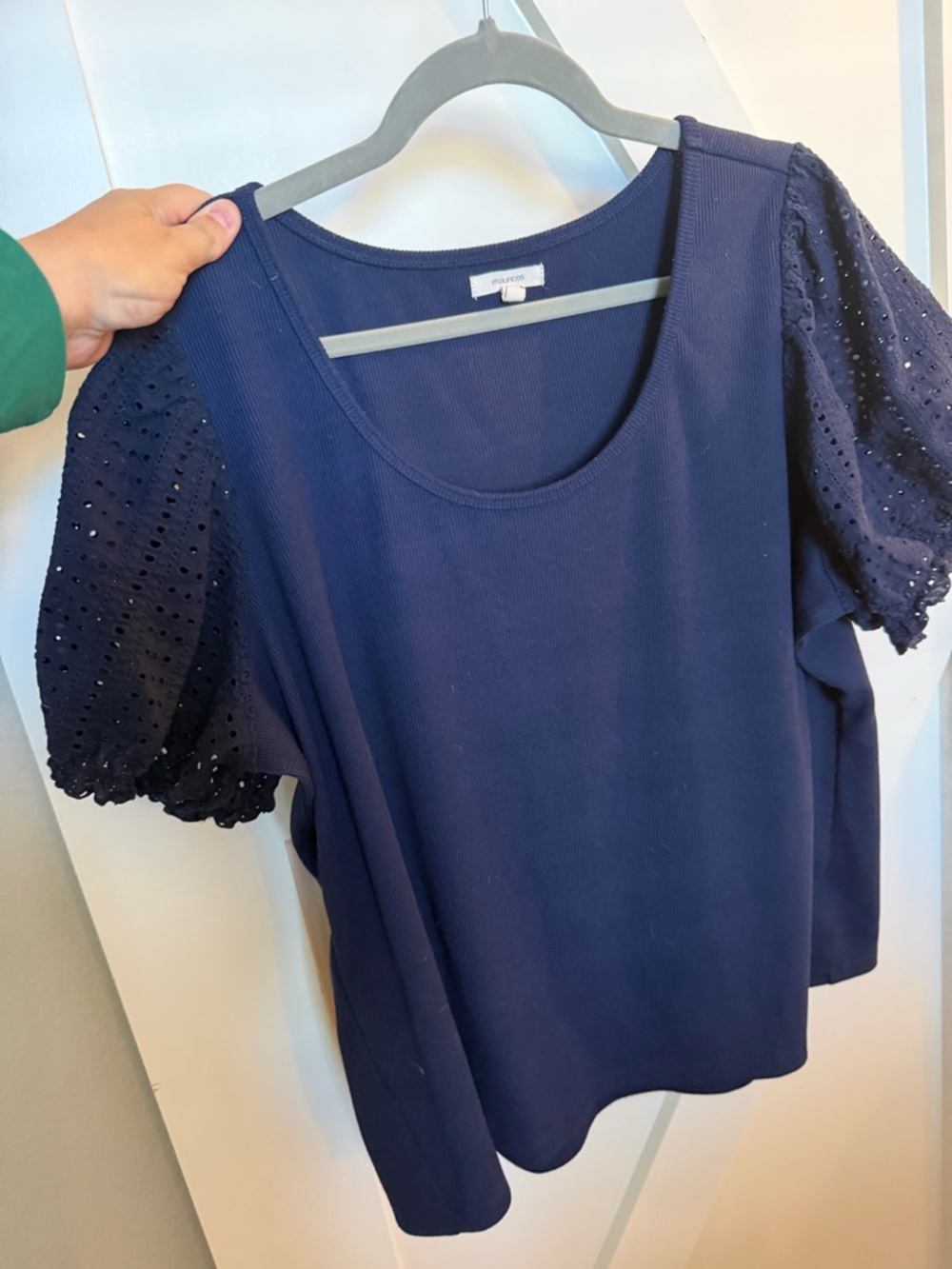 Maurices Navy Eyelet Puff-Sleeve Short Sleeve Top